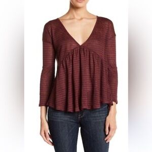 Lucky Brand Burgundy Striped Swing Top